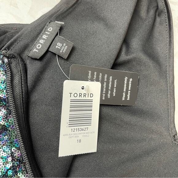 Torrid Black Sequin Chiffon Skater Midi Dress Size 18 NWT - Picture 8 of 13